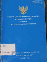 Image of Undang-Undang RI No. 20 Tahun 2003 (SISDIKNAS)